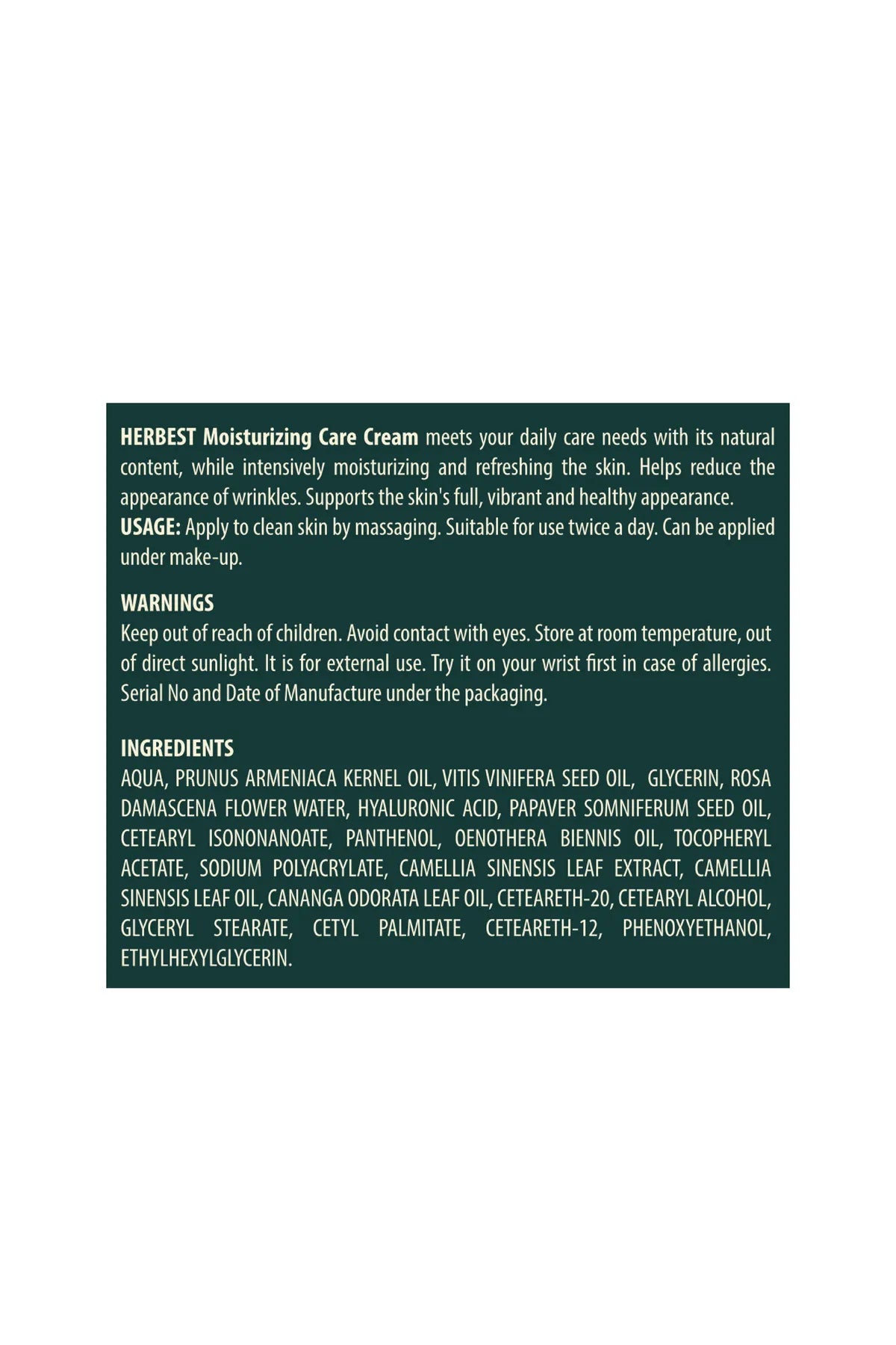 Herbest Nemlendirici Krem 50 ml. ( Nemlendirici Bakım Kremi / Moisturizing Care Cream ) Vegan