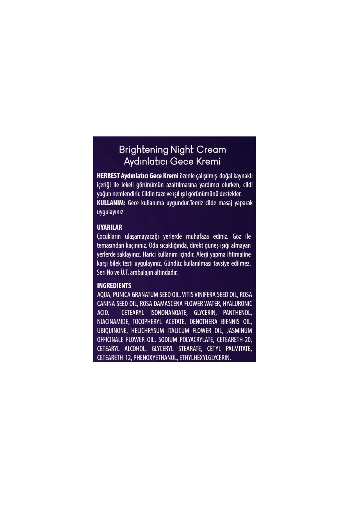 Herbest Aydınlatıcı Gece Kremi 50 ml. ( Brightening Night Cream ) Vegan