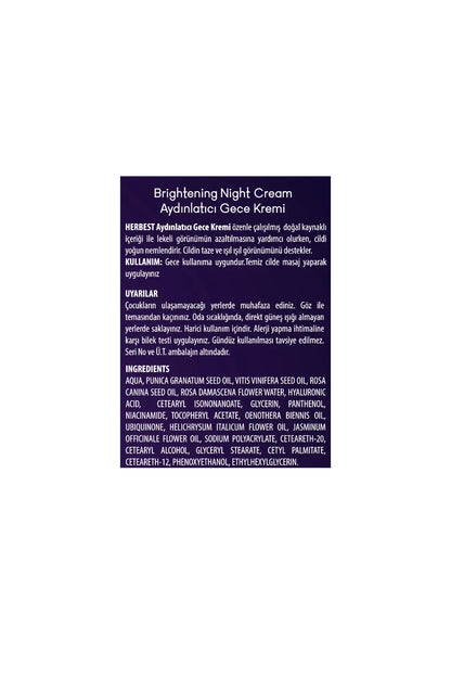 Herbest Aydınlatıcı Gece Kremi 50 ml. ( Brightening Night Cream ) Vegan